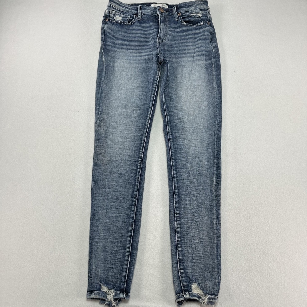 BKE Stella Jeans Womens 28 Tall Blue Mid Rise Ankle Distressed Stretch Denim